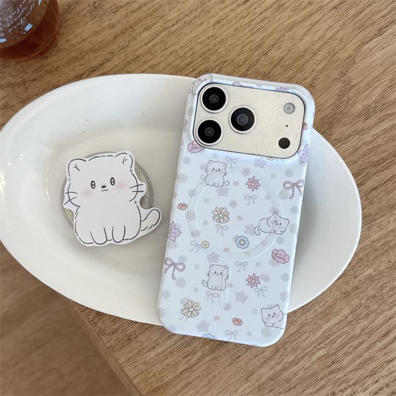 Красочный Цветочный Бант Кот Магнитный Чехол для Телефона для iPhone 17, 16 Pro Max, 15 Pro