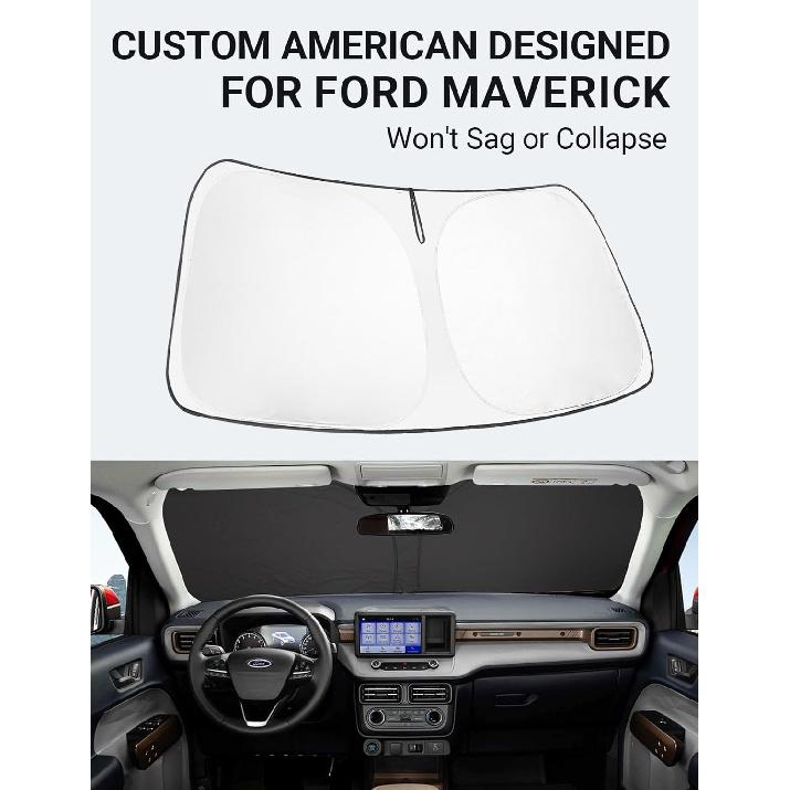 Proadsy 2024 Upgrade Front Windshield Sun Shade Foldable Sunshade Protector Custom Fit 2022 2023 2024 Ford Maverick, Hybrid, XL, XLT, Lariat Truck