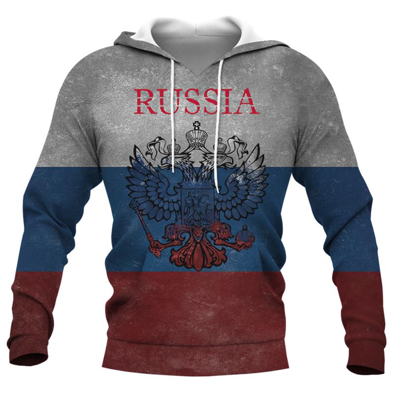 Толстовка с капюшоном с изображением российского флага для мужчин, верхняя часть, пуловер с капюшоном и эмблемой российского орла, 3D-принт CCCP RUS, новинка в категории толстовки и свитшоты с капюшоном
