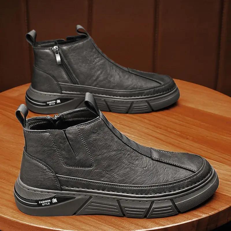 Модная кожаная обувь для мужчин Высокие слипоны Качество Мода Бесплатная доставка Доставка Мужские повседневные ботинки челси Ретро Классика Оригинал ПУ