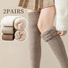 2 Pairs Solid Thick Plush Lined Thigh High Stockings, Warm Slim Fit Over The Knee Socks For Fall & Winter, Women's Stockings & Hosiery