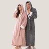 Women's Extra-Long Hooded Flannel Coral Fleece Bathrobe: Warm and Thickened for Couples