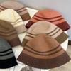 Wool Wool Knitted Striped Contrasting Color Bucket Hat Women's Autumn and Winter Fashion Warm Face Little Fisherman Hat