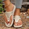 2025 Summer New Foreign Trade Clip Slippers Women's Shoes Plus Size Thick Sole Bright Diamond Decoration Casual Clip Slippers