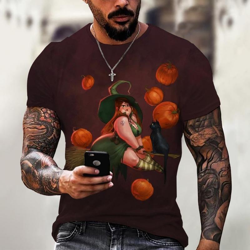 Оптовая продажа 3D-цифровой печати на коротких рукавах, футболка с изображением ведьмы на Хэллоуин