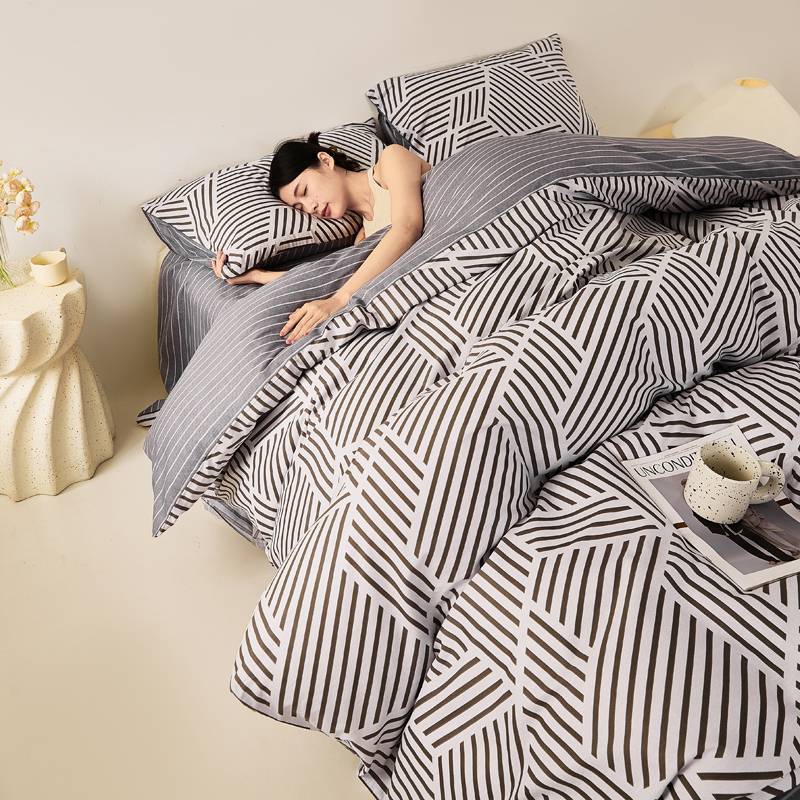 Комплект постельного белья из 100% хлопка, четырехпредметный, с принтом, стиранный, приятный к коже, простыни, пододеяльник, наволочки