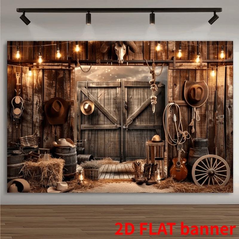 1 piece, 2D flat Western cowboy themed party backdrop, suitable for family celebrations and photography props, wsj