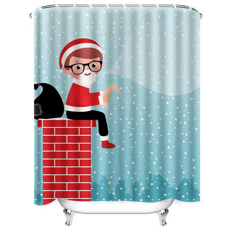 TU Christmas Santa Claus Shower Curtain Festive Holiday Bathroom Decor Waterproof Modern Farmhouse Xmas Pattern Home Decor