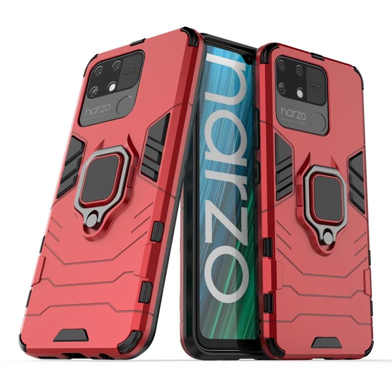 Для OPPO Realme Narzo 50A 50i Prime 4G Задняя крышка Чехол для телефона Противоударная броня Противоударный Металлическое кольцо-держатель Магнитная защита Coque