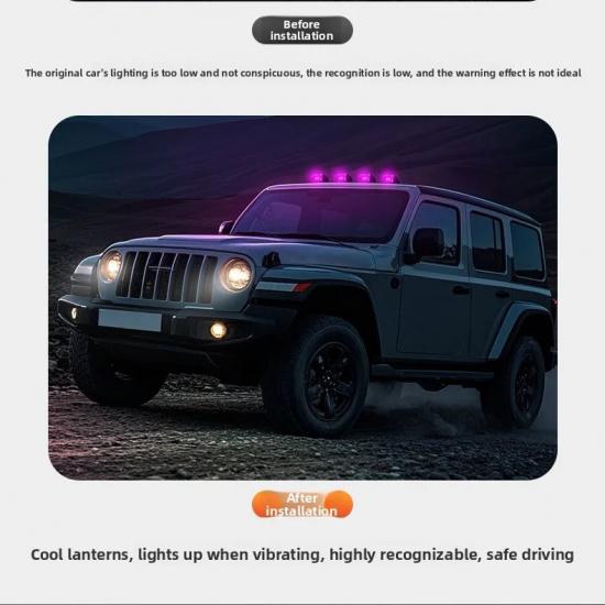 LED Solar Powered Cab Lights Punch-Free Wireless Truck Roof Lights Truck Pickup Warning Light for Pickup Trucks SUV Motorcycles