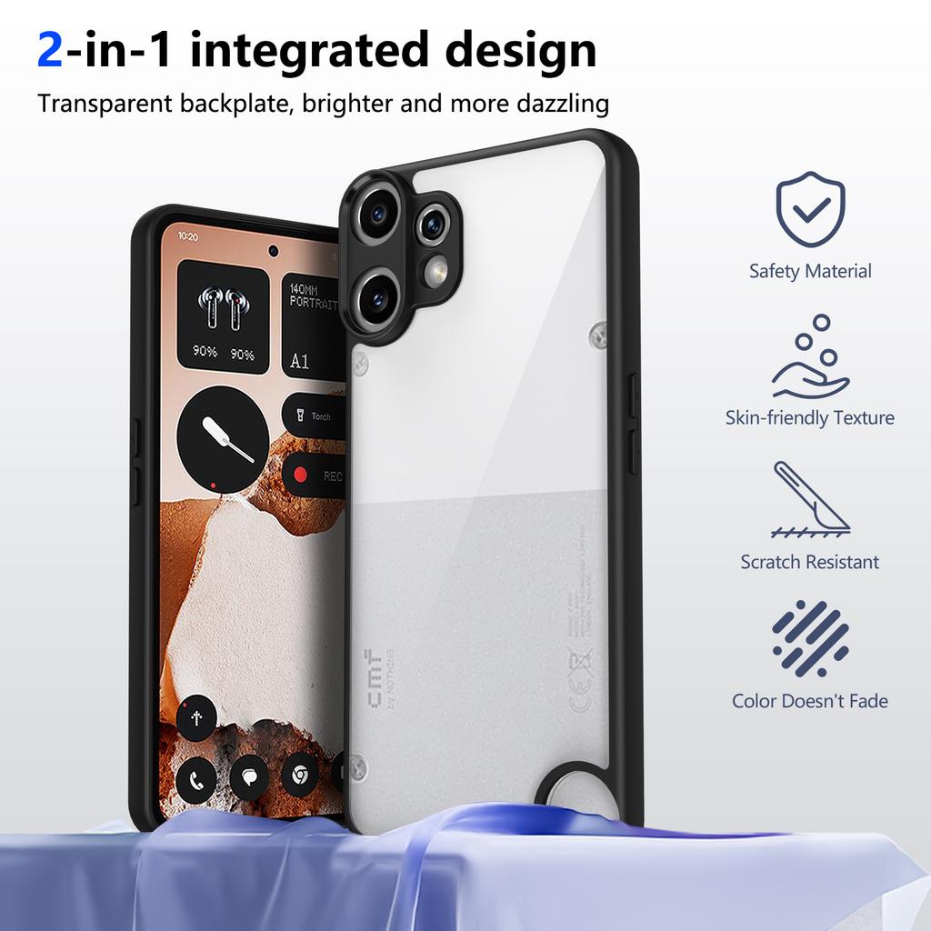 Чехол для Nothing CMF Phone 2 Pro Матовый на ощупь Прозрачная PC+TPU Противоударная Задняя крышка для телефона