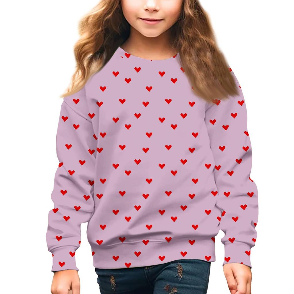 Девочки Круглый вырез Пуловеры для детей День святого Валентина Печатные топы