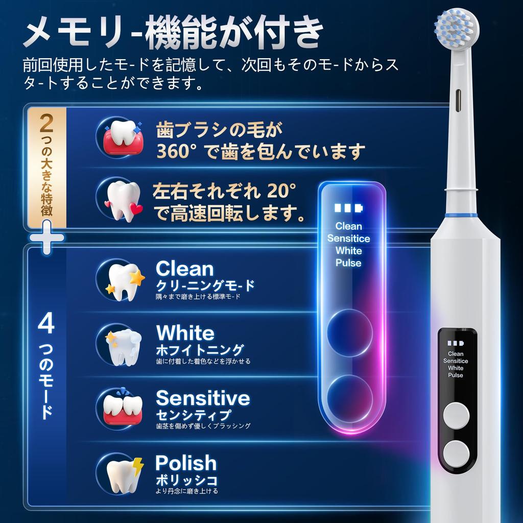 Electric Toothbrush Rotating Electric Toothbrush Rechargeable Double Button 4 Cleaning Modes 5 Brush Heads Storage Case Included Display Waterproof