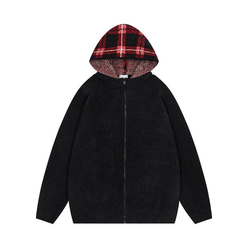 Unisex Thick Knit Hooded Sweater Jacket Streetwear Casual Zip-Up Pullover Winter Youth