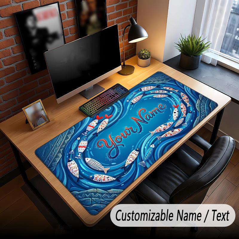 Fish Ocean Theme Custom Mouse Pad Personalized With Name Text Customized Desk Mat For Office Home Decor