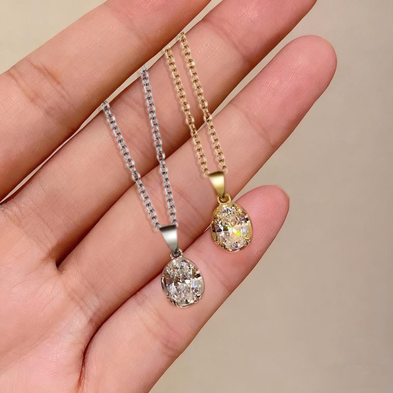 Minialist Oval Shaped Women Pendant Necklace Inlaid Bright CZ Elegant Wedding Engagement Versatile Accessories Jewelry