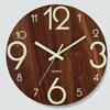 8-inch Wood Board Wooden Luminous Wall Clock Silent Clock MDF Wood Grain Creative Luminous Fluorescent Clock