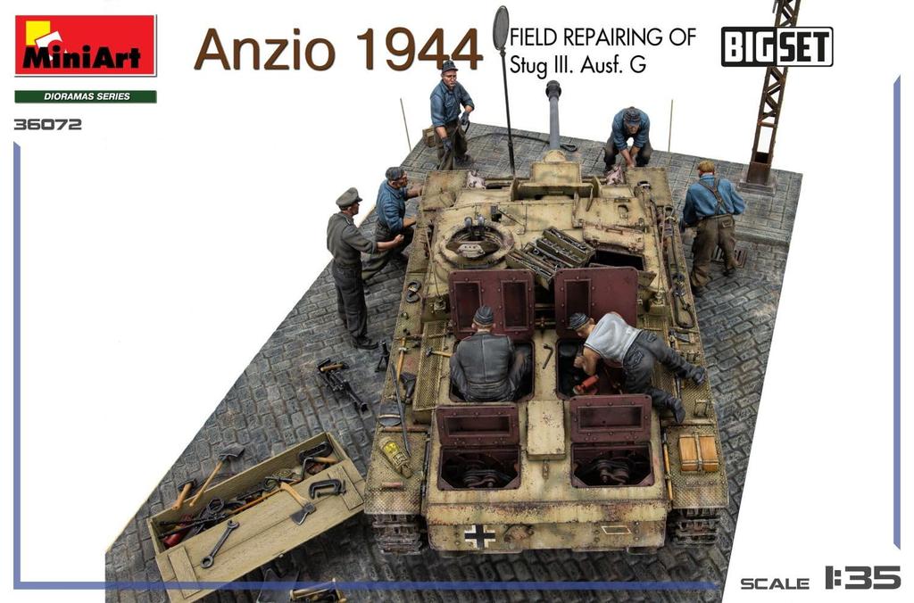 Miniart Scale Анцио 1944 III G Полевой ремонт Большой набор Пластиковый набор модели MA36072 1/35 Sturmgeschütz Ausf. (Декорации)