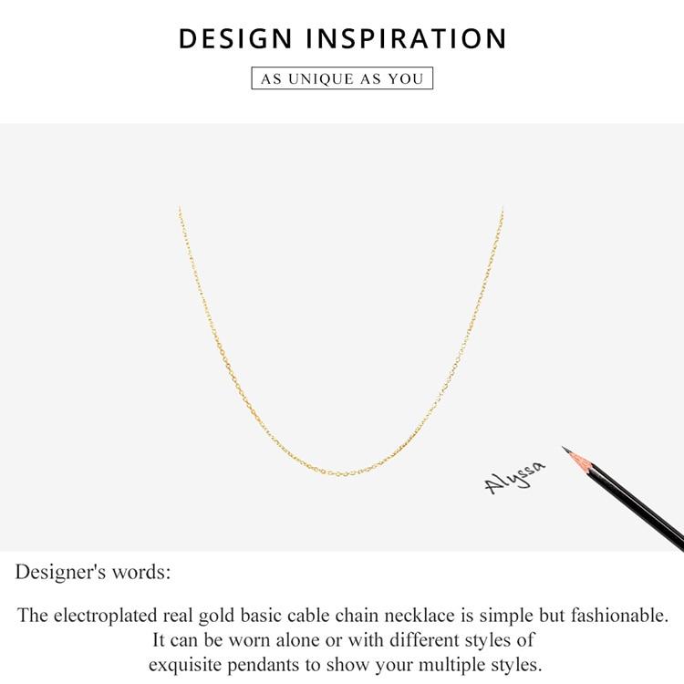 BAMOER стерлингового серебра 925 пробы основной кабель позолоченный регулируемое длинное ожерелье для женщин модные украшения