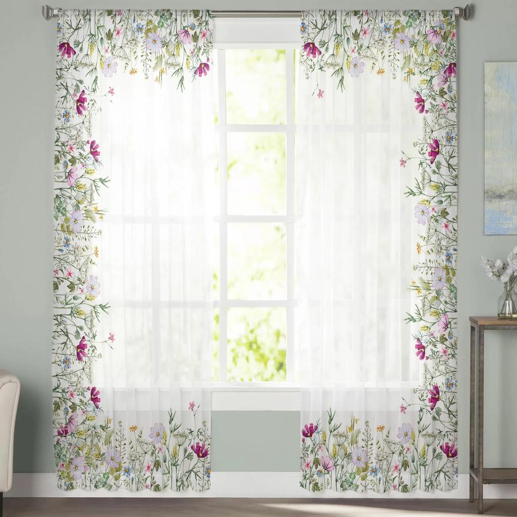 Ферма полевые цветы растение цветок прозрачные шторы для гостиной спальни украшения шифоновая тюль вуаль кухонная оконная занавеска