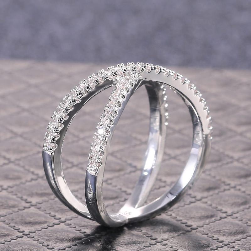 Кольцо для помолвки Sterling Luxury Cross X Shape с полностью выложенным фианитами камнем, элегантное, простое, женское ювелирное изделие