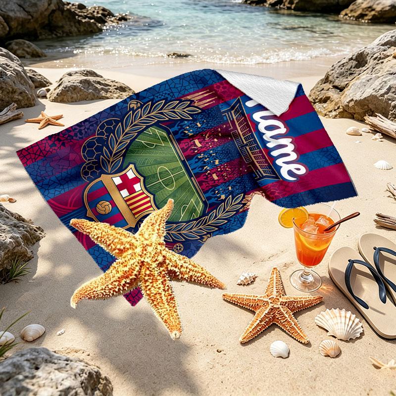 Custom Name Personalized FOOTBALL Club Barcelona Print Beach Towel, for Trip Camping Beach Party Home Decor, Birthday Gift for Family & Friends
