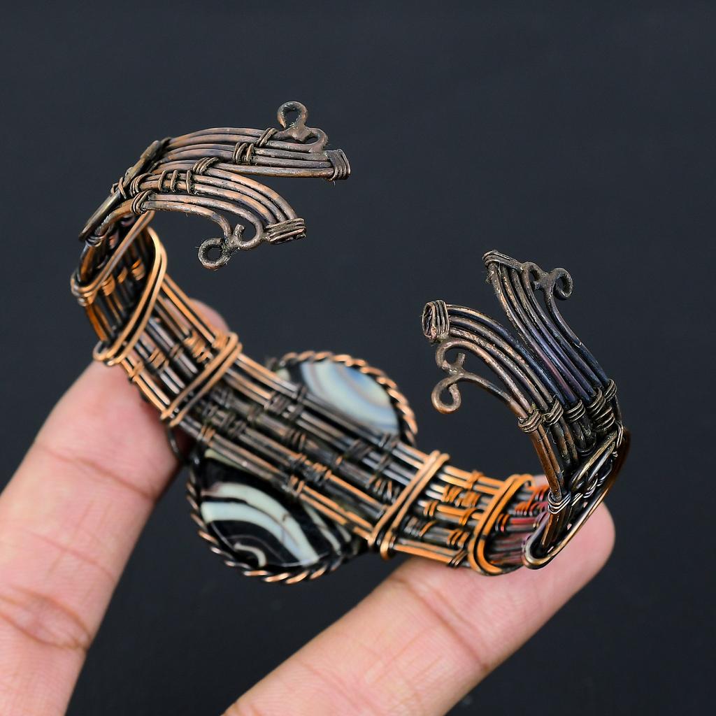 Резной браслет из агата Сулемани, ручная работа, медная проволока, регулируемый s9r27