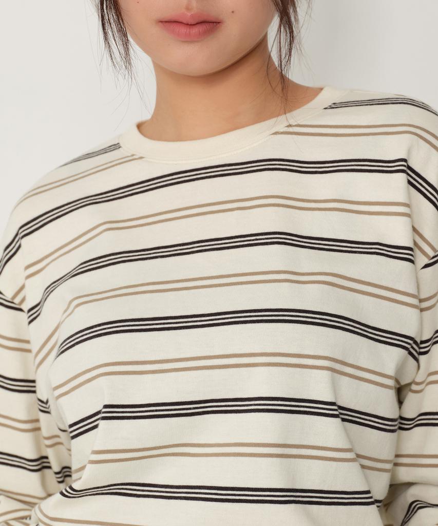 MUSINSA STANDARD WOMAN Women'S Multi-Stripe Oversized Long Sleeve T-Shirt [Cream/Beige]