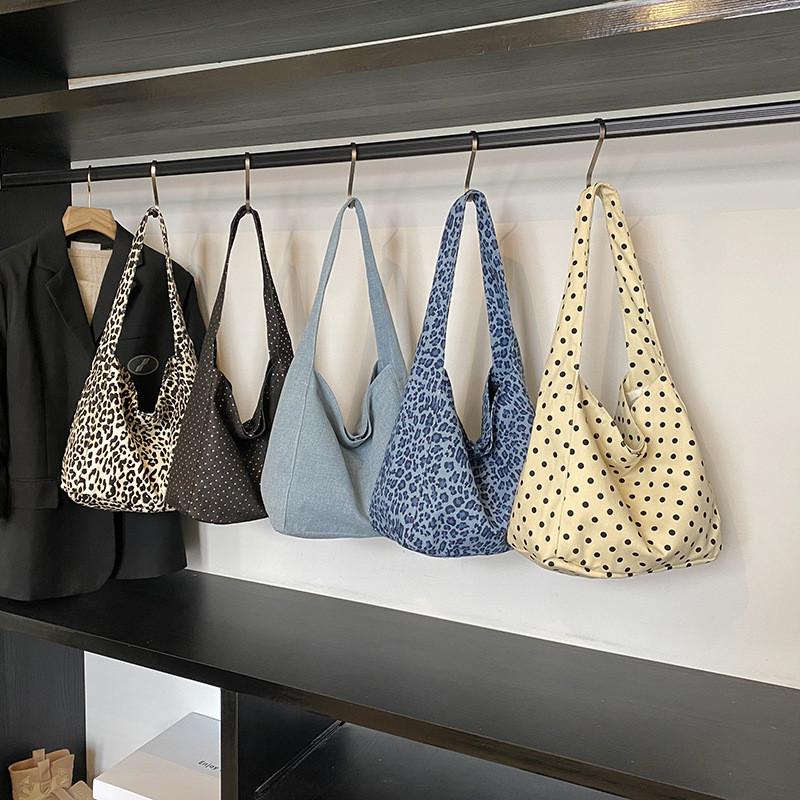 Fashion Polka Dot Leopard Print Pattern Women Large Capacity Canvas Tote Bag