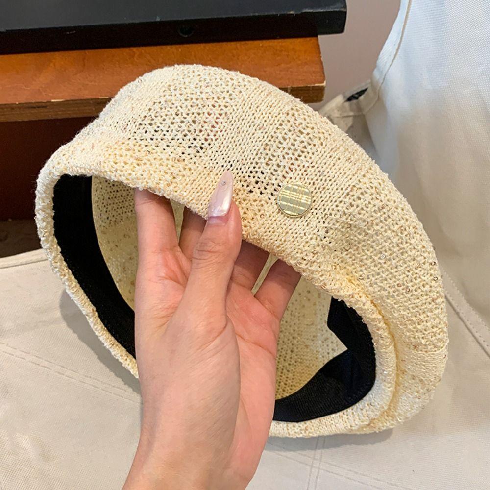 Paillette Weave Hat Breathable Crochet Knitted Cap Elegant Sequin Beret Hat Beach