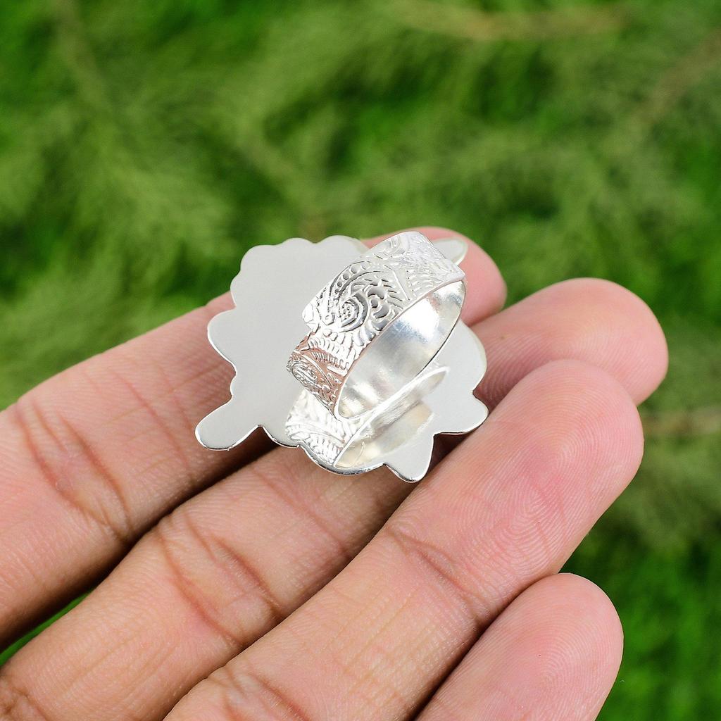 Natural Star Amethyst Statement Flower Adjustable Ring 925 Silver For Women