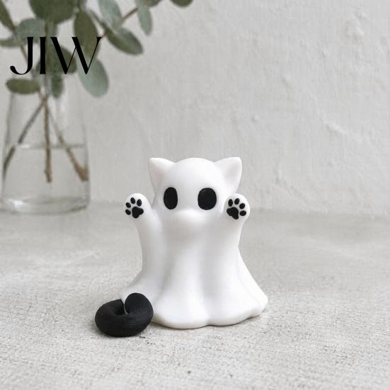 Halloween Themed Room Ornaments Ghost Cat Statue, Cute Figurine, Cartoon Holiday Collectible Figurines Spooky Decoration for Home Office Desktop Decor