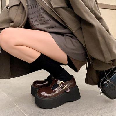 Модные женские новые кожаные туфли из коровьей кожи на толстой подошве, водонепроницаемой платформе и высоком каблуке, с металлической пряжкой ремня, в стиле колледжа, одинарные туфли, повседневная обувь