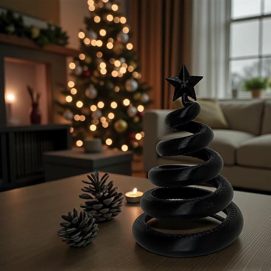 Современные 3D-печатные настольные украшения Спиральная изогнутая фигурка Рождественской елки со звездой сверху, Мини-украшение для сезонного центра стола в скандинавском стиле, Подарок