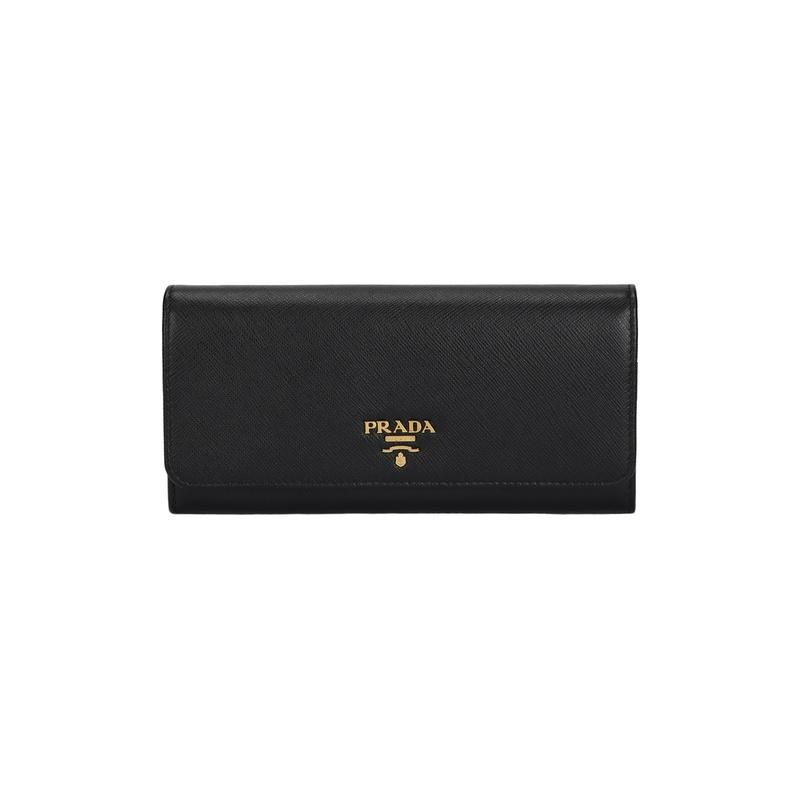 Prada Saffiano Leather Flap Wallet Flip Long PU Wallet Unisex Couple Style Black