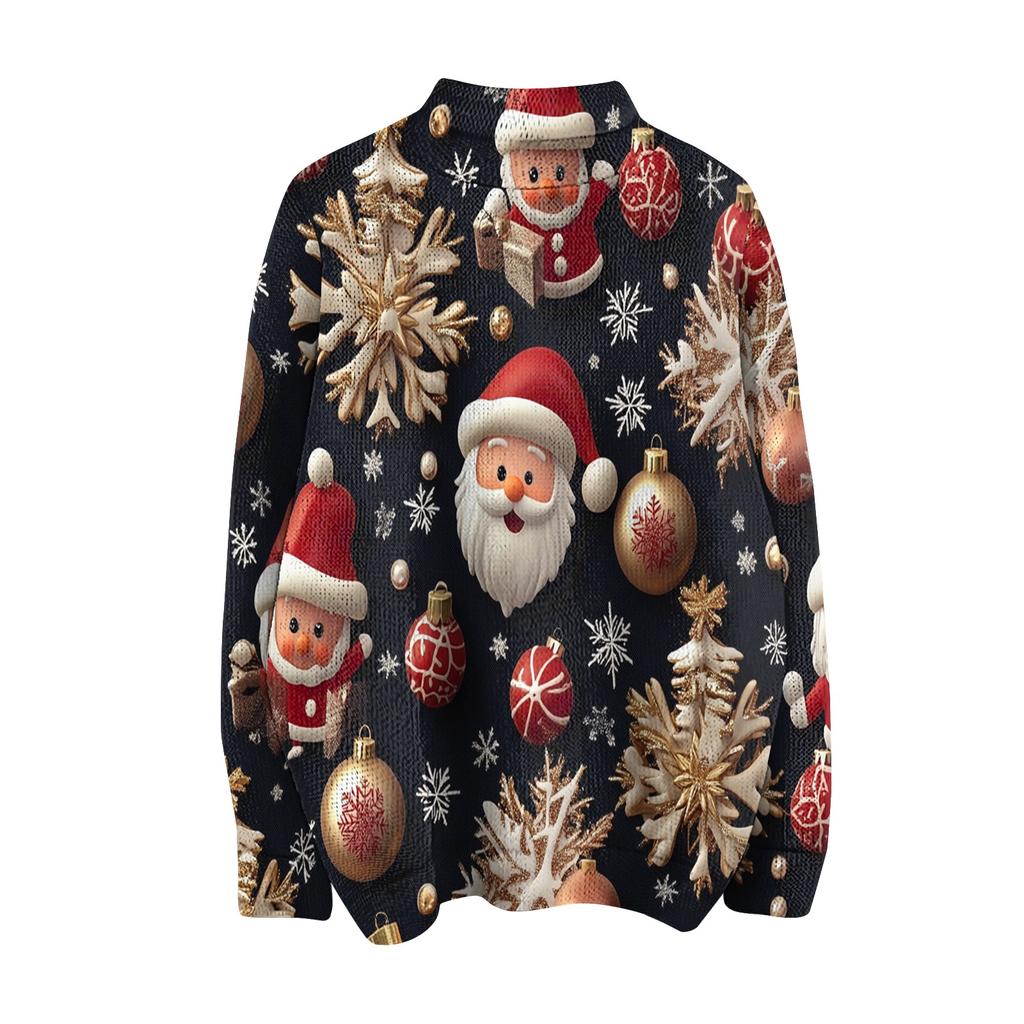 Женская мода, повседневная водолазка с круглым вырезом и длинными рукавами, с рождественским принтом, трикотажный топ