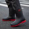 German Medium Tube Rain Shoes Men's Non-slip Waterproof Rain Boots Autumn and Winter Velvet Car Wash Work Rubber Shoes Fashionable Fishing Water Shoes