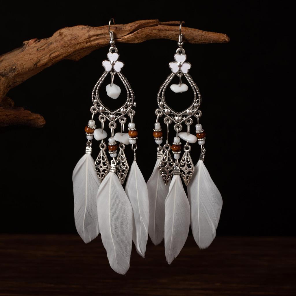 Богемные серьги-кисточки с искусственным серебряным пером для москитных спиралей: Летние ретро этнические серьги