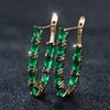 Luxury Oval Green Zircon Long Earrings Charm Gold Color Full Zircon Clip Hoop Earrings Wedding Jewelry Gifts