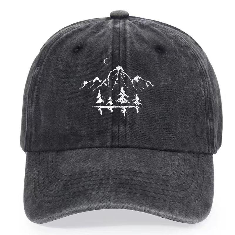 Retro washed baseball cap - Mountain Pine tree embroidery adjustable outdoor hiking hat, classic distressed design