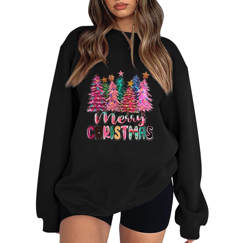 Women's Casual Round Neck Long Sleeved Pullover,Christmas Printed Top, Long Sleeved Hoodie
