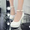 Elegant Shoes Woman Platform Stiletto High Heels Casual Leather Pumps Buckle Strap Trend White Designer Dress Party Round Toe Women Shoes