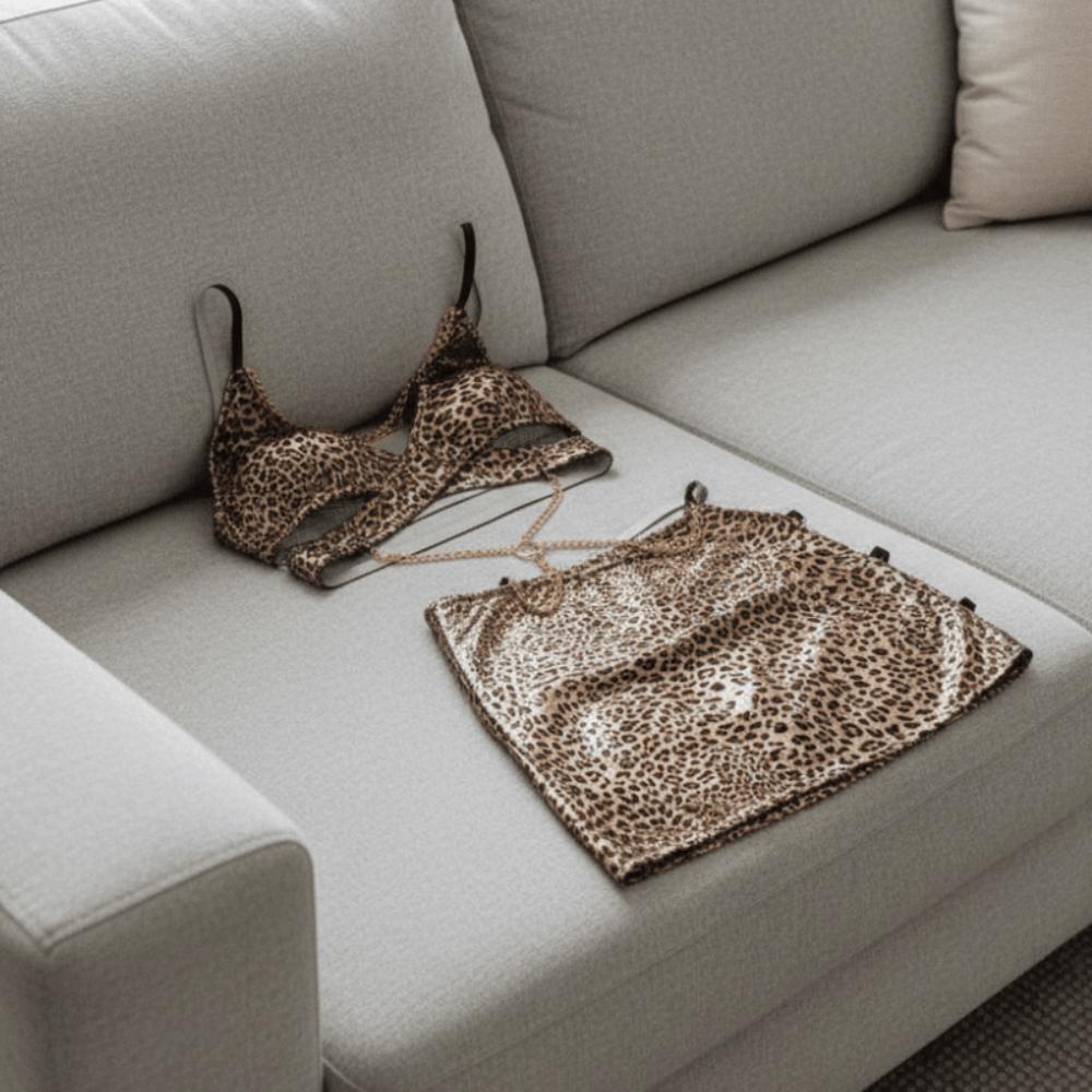 Bright Leopard Leopard Print Dress Panties with Chain Thin Belt Thong  Home