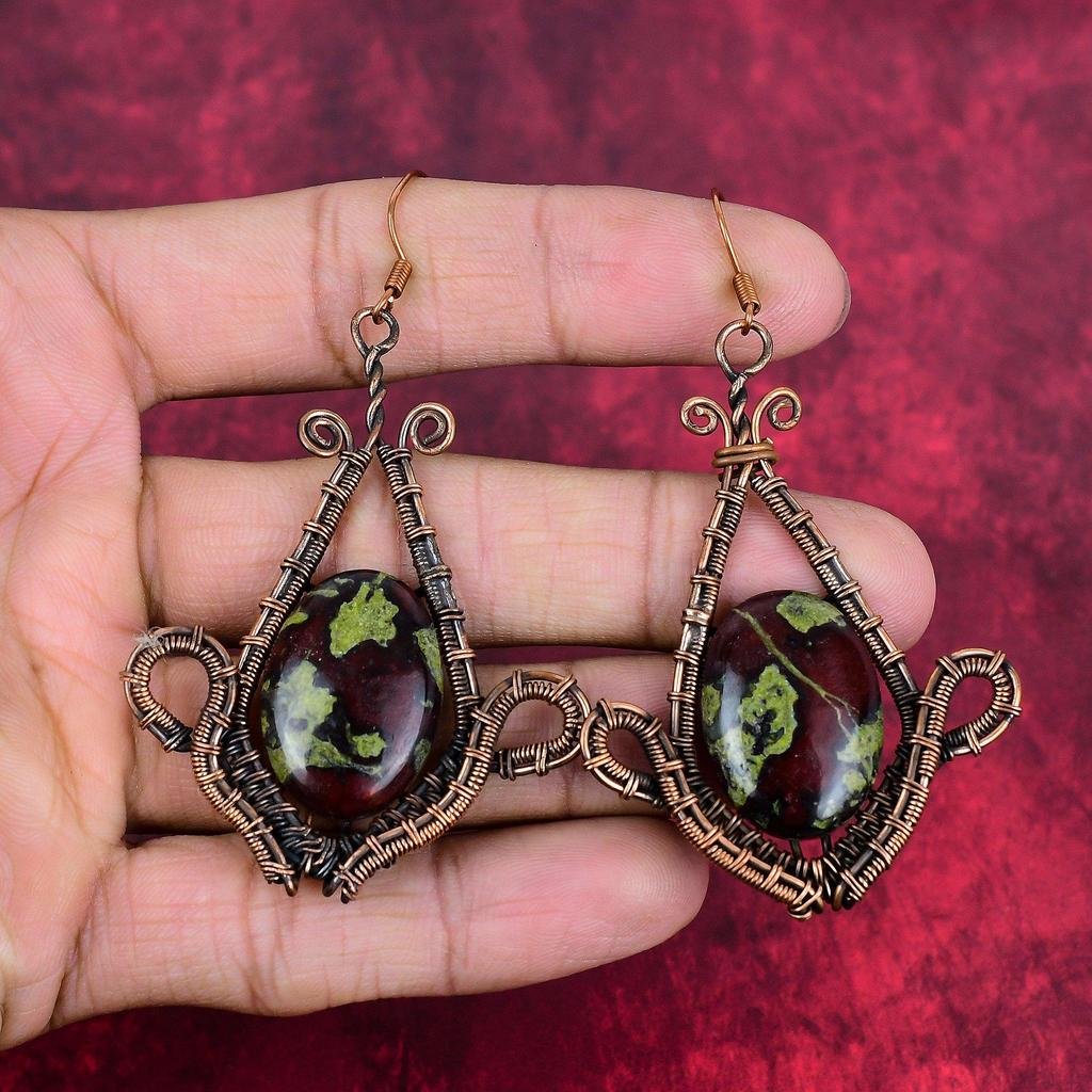 Dragon bloodstone earring copper wire wrapped earring handmade jewelry genuine gemstone earrings beautiful copper wire jewelry gifts for mom