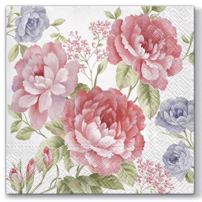 Serviettes en papier - Roses de Julietta - Lot de 20 - 33 x 33 cm - Pratiques et élégantes