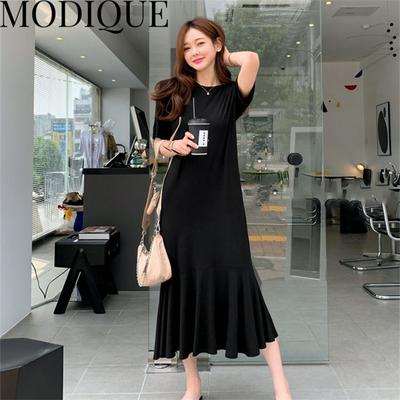 MODIQUE Лето Плюс Размер Новая Классическая Рубашка Женская Свободная Лоскутная Хлопок Лен Платье Раструб/Платье Русалки Твердые Оборки Повседневные Женские Платья О-Образным Вырезом