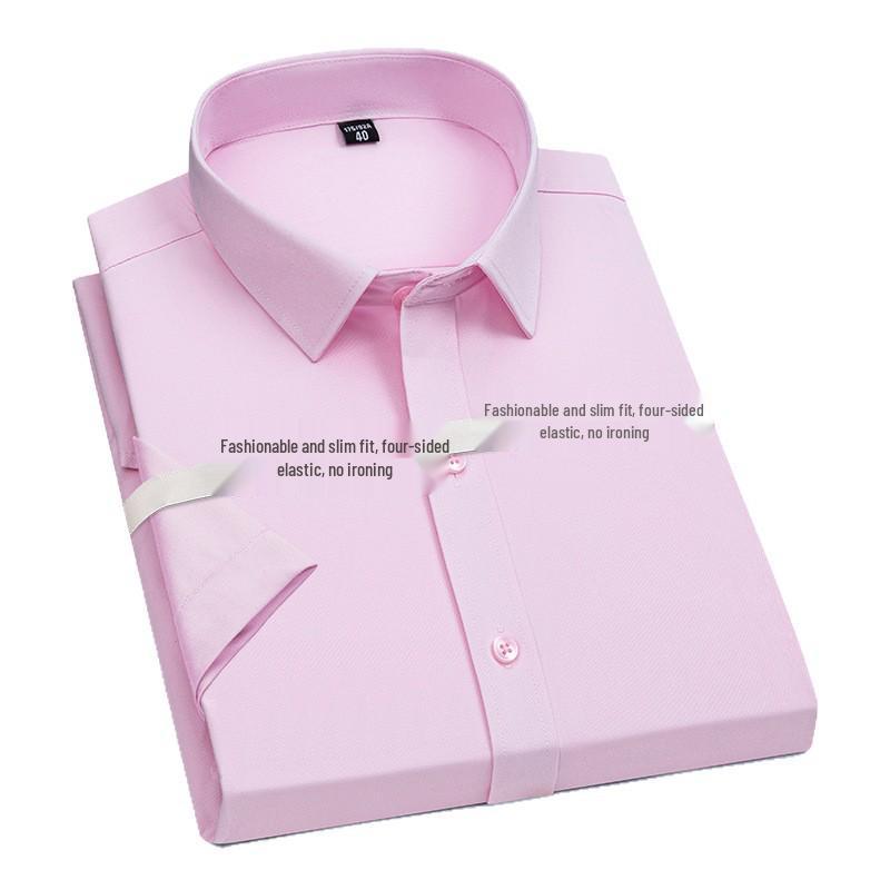 Мужская эластичная рубашка с коротким рукавом на 2025 год, однотонная, для официального собеседования/повседневная, не требующая глажки
