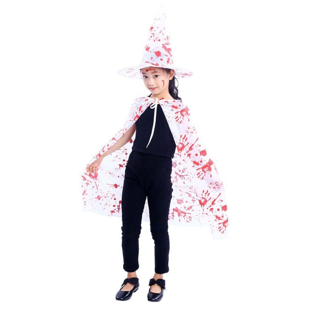 Cosplay Props Witch Cloak Hat Set Blood Printed Horror Cape Halloween Blood Costume  Decoration