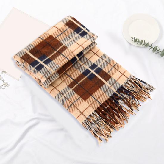 10Pcs Men Women Scarf Plaid Print Tassel Trim Double Sided Velvet Long