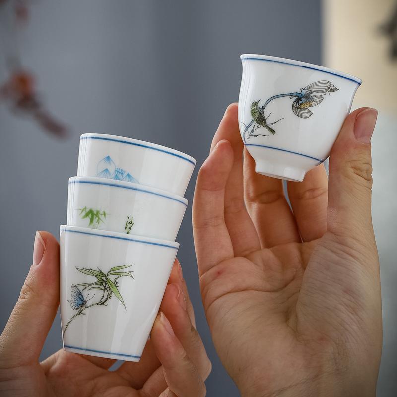 Celadon teacup ceramic hand-painted master single cup tea cup household kung fu tea bowl retro hat cup